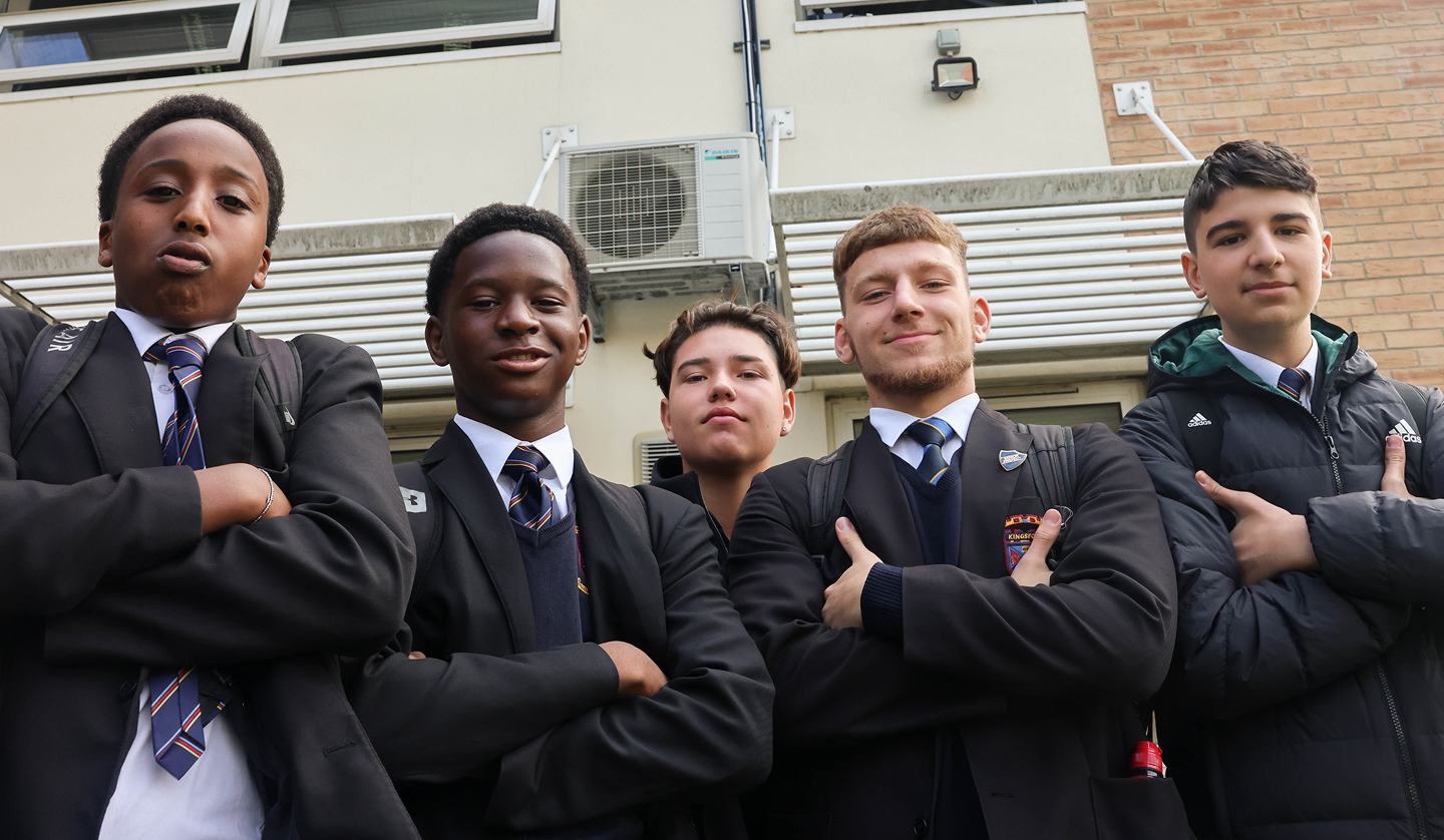 Boys looking at camera