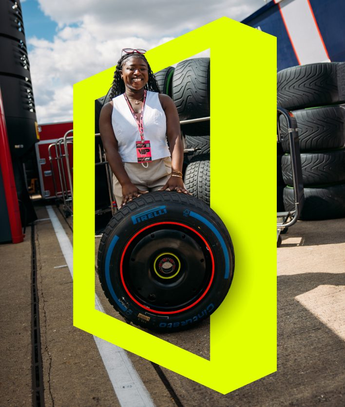 Woman with logo